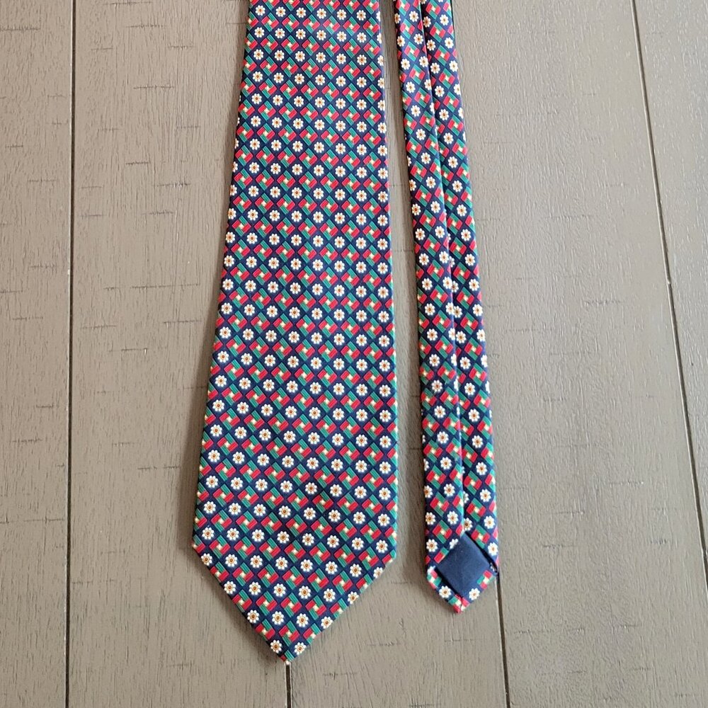RENE CHAGAL Handmade floral Daysi Silk Navy Blue Necktie Tie MyungJu